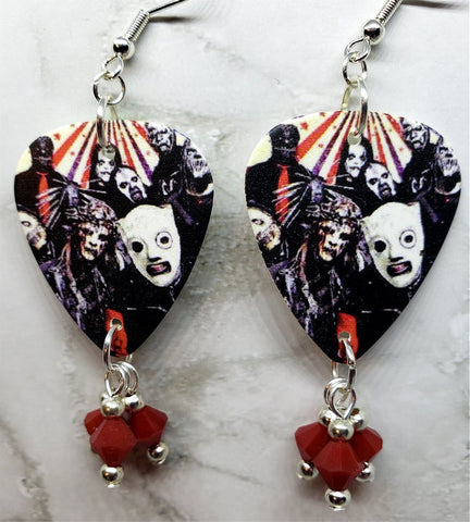 Slipknot Guitar Pick Earrings with Red Swarovski Crystal Dangles