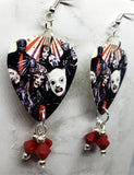 Slipknot Guitar Pick Earrings with Red Swarovski Crystal Dangles