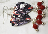 Slipknot Guitar Pick Earrings with Red Swarovski Crystal Dangles