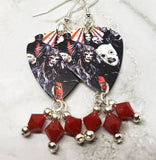 Slipknot Guitar Pick Earrings with Red Swarovski Crystal Dangles