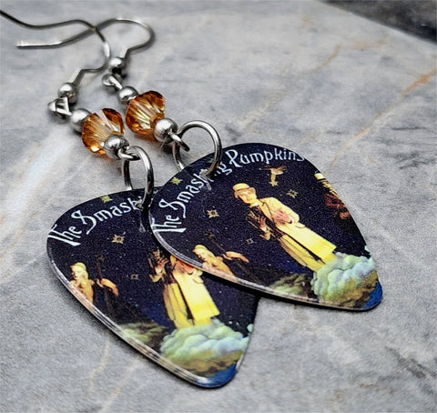 The Smashing Pumpkins The Impossible is Possible, Tonight Guitar Pick Earrings with Metallic Sunshine Swarovski Crystals