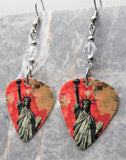 Statue of Liberty Guitar Pick Earrings with Clear Swarovski Crystals