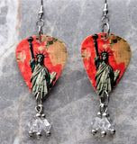 Statue of Liberty Guitar Pick Earrings with Clear Swarovski Crystal Dangles