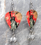 Statue of Liberty Guitar Pick Earrings with Clear Swarovski Crystal Dangles