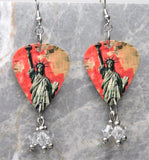 Statue of Liberty Guitar Pick Earrings with Clear Swarovski Crystal Dangles