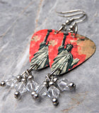 Statue of Liberty Guitar Pick Earrings with Clear Swarovski Crystal Dangles