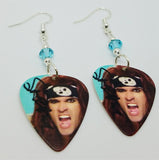 Satchel of Steel Panther Guitar Pick Earrings with Turquoise Swarovski Crystals