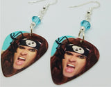 Satchel of Steel Panther Guitar Pick Earrings with Turquoise Swarovski Crystals