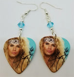 Lexxi Foxx of Steel Panther Guitar Pick Earrings with Turquoise Swarovski Crystals