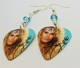 Lexxi Foxx of Steel Panther Guitar Pick Earrings with Turquoise Swarovski Crystals