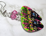 Steel Panther Group Picture Guitar Pick Earrings with Pink Swarovski Crystals