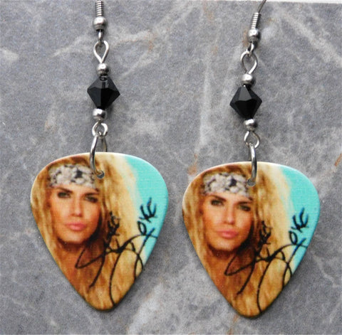 Lexxi Foxx of Steel Panther Guitar Pick Earrings with Black Swarovski Crystals