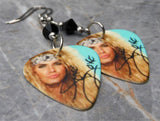 Lexxi Foxx of Steel Panther Guitar Pick Earrings with Black Swarovski Crystals