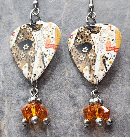 Steve Earle Washington Square Serenade Guitar Pick Earrings with Orange Swarovski Crystals
