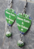 Steve Earle & The Dukes Guitar Pick Earrings with Green Ombre Pave Bead Dangles