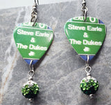 Steve Earle & The Dukes Guitar Pick Earrings with Green Ombre Pave Bead Dangles