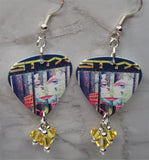 Styx The Grand Illusion Guitar Pick Earrings with Yellow Swarovski Crystal Dangles