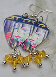 Styx The Grand Illusion Guitar Pick Earrings with Yellow Swarovski Crystal Dangles