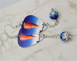 Styx Cyclorama Guitar Pick Earrings with Blue to White Ombre Pave Bead Dangles