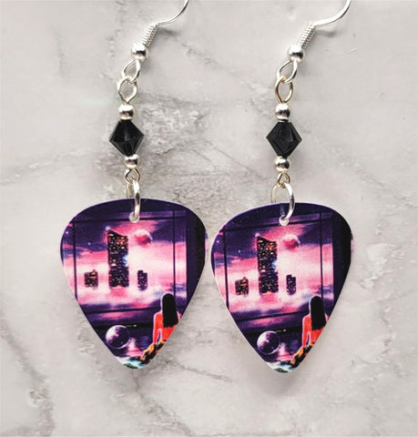 Styx Brave New World Guitar Pick Earrings with Black Swarovski Crystals