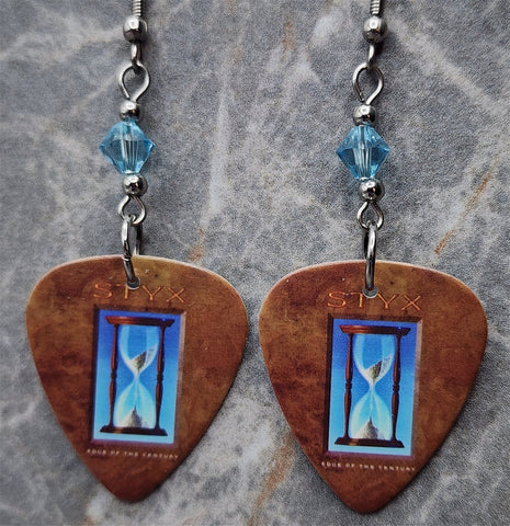 Styx Edge of the Century Guitar Pick Earrings with Aqua Blue Swarovski Crystals