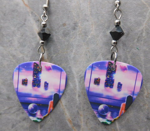 Styx Brave New World Guitar Pick Earrings with Black Swarovski Crystals