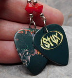 Styx Kilroy Was Here Guitar Pick Earrings with Red Swarovski Crystals