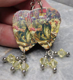 Styx The Serpent Is Rising Guitar Pick Earrings with Pale Yellow Swarovski Crystal Dangles