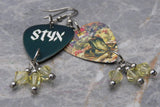 Styx The Serpent Is Rising Guitar Pick Earrings with Pale Yellow Swarovski Crystal Dangles