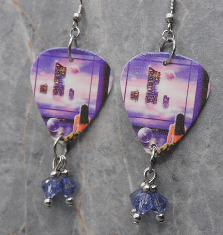 Styx Brave New World Guitar Pick Earrings with Purple Swarovski Crystal Dangles