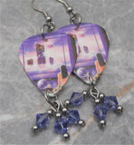 Styx Brave New World Guitar Pick Earrings with Purple Swarovski Crystal Dangles