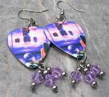 Styx Brave New World Guitar Pick Earrings with Purple Swarovski Crystal Dangles