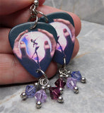 Styx Crystal Ball Guitar Pick Earrings with Purple Swarovski Crystal Dangles