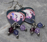 Styx Crystal Ball Guitar Pick Earrings with Purple Swarovski Crystal Dangles