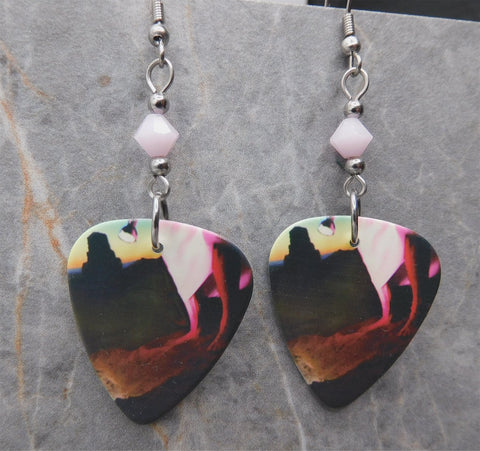 Styx Cornerstone Guitar Pick Earrings with Rose Alabaster Swarovski Crystals