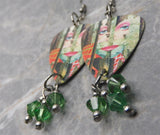 Styx The Grand Illusion Guitar Pick Earrings with Green Swarovski Crystal Dangles