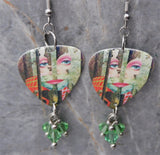 Styx The Grand Illusion Guitar Pick Earrings with Green Swarovski Crystal Dangles