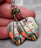 Styx The Grand Illusion Guitar Pick Earrings with Green Swarovski Crystals