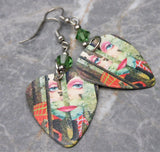 Styx The Grand Illusion Guitar Pick Earrings with Green Swarovski Crystals