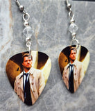 Supernatural Castiel Guitar Pick Earrings with Clear Swarovski Crystals