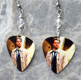 Supernatural Castiel Guitar Pick Earrings with Clear Swarovski Crystals