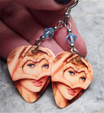 Taylor Swift Heart Hands Guitar Pick Earrings with Aquamarine Swarovski Crystals