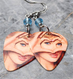 Taylor Swift Heart Hands Guitar Pick Earrings with Aquamarine Swarovski Crystals