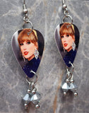 Taylor Swift Guitar Pick Earrings with Metallic Silver Swarovski Crystal Dangles