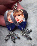 Taylor Swift Guitar Pick Earrings with Metallic Silver Swarovski Crystal Dangles