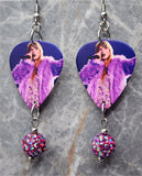 Taylor Swift Guitar Pick Earrings with Fuchsia ABx2 Pave Bead Dangles