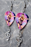 Taylor Swift Guitar Pick Earrings with Crystal and Metal Clef Note Charm Dangles