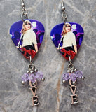 Taylor Swift Guitar Pick Earrings with Love and Violet Swarovski Crystal Dangles