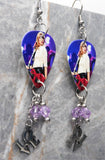 Taylor Swift Guitar Pick Earrings with Love Charm and Violet Swarovski Crystal Dangles