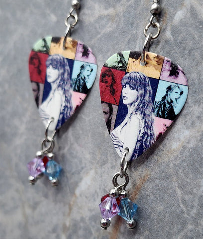 Taylor Swift The Eras Tour Guitar Pick Earrings with Swarovski Crystal Dangles